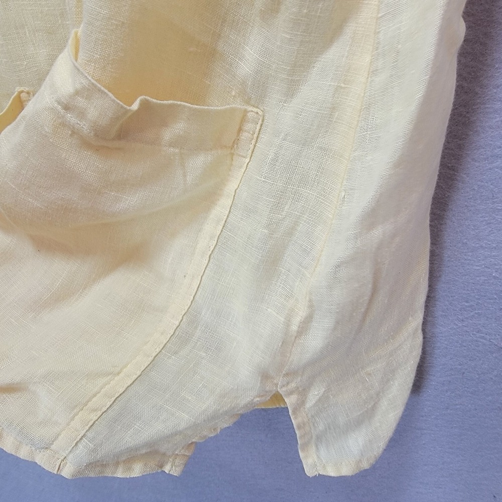 Flax Linen Tunic Top Women S Button Collar Pockets Yellow Quiet Luxury Lagenlook - Picture 6 of 14